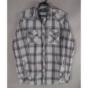 Buckle BKE Standard Fit Gray Plaid With Smokey Pearl Snaps Men's Shirt Large